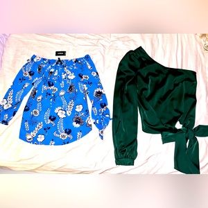 Blouses XS, brand new with tag Express blue flowers, Lovers +FRIENDS dark green